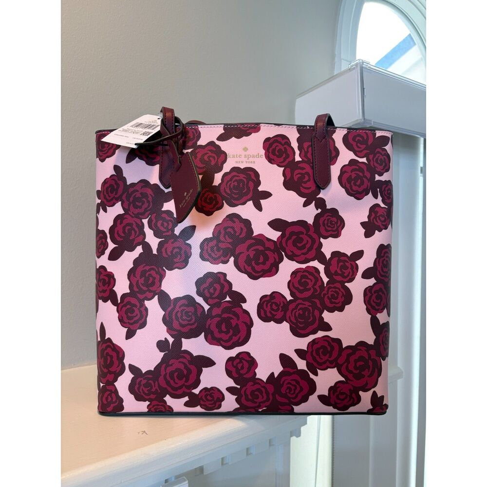 KATE SPADE NEW YORK BRYNN ROSE FLORETS TOTE BAG BOW DANGLE